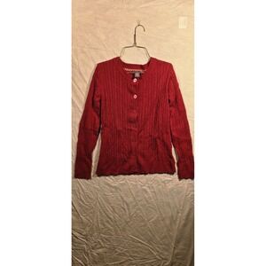 red Laura Scott cotton-acrylic cardigan sweater. Size Small